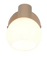 Deckenstrahler BOBA von Reality Leuchten in seitlicher Perspektive, mit rundem, weißem Lampenschirm und schlichtem Design.