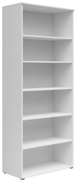 Weißes Regal mit sechs Einlegeböden, seitliche Perspektive
