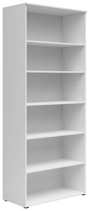 Weißes Regal mit sechs Einlegeböden, seitliche Perspektive