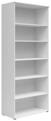 Weißes Regal mit sechs Einlegeböden, seitliche Perspektive