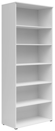 Weißes Regal mit sechs Einlegeböden, seitliche Perspektive