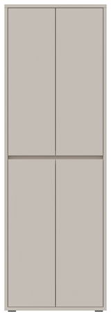 Frontansicht eines modernen, grauen XXL-Schuh- und Mehrzweckschranks mit vier Türen.