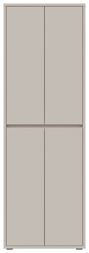 Frontansicht eines modernen, grauen XXL-Schuh- und Mehrzweckschranks mit vier Türen.