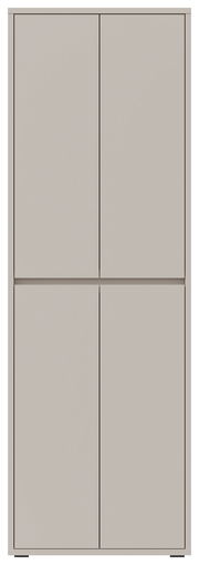 Frontansicht eines modernen, grauen XXL-Schuh- und Mehrzweckschranks mit vier Türen.