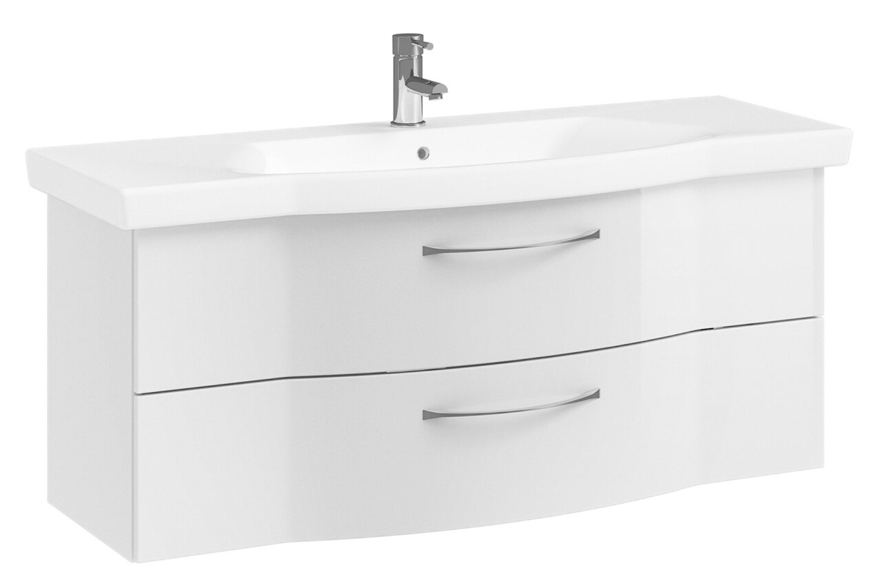 Pelipal Waschtischlösung SERIE 6005 SPRINT Moderner weißer Waschtisch mit zwei Schubladen und integriertem Waschbecken, Frontalansicht