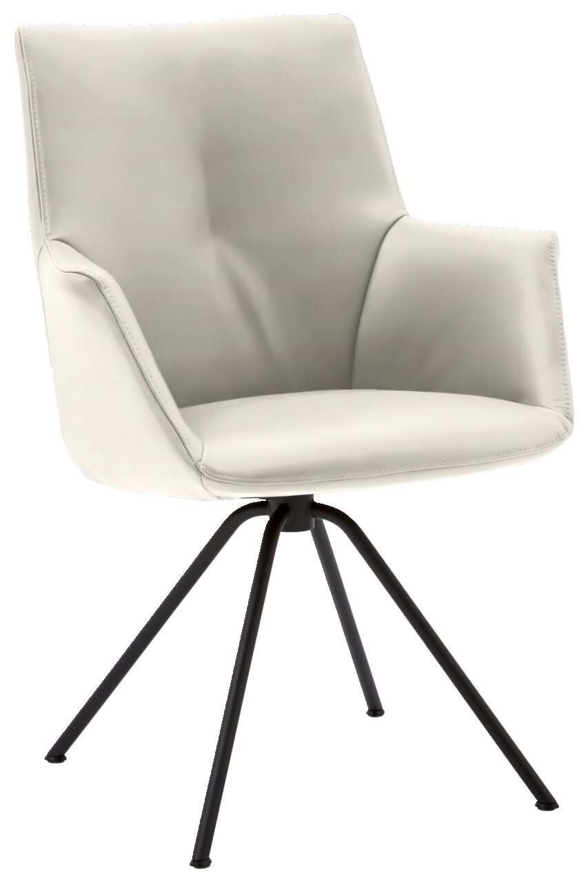 Moderne, witte fauteuil met zwart metalen frame, zijaanzicht