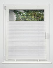 Plissee gefädelt 100x130cm an einem Fenster, von innen fotografiert