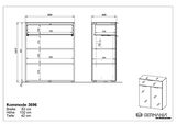 Technische Zeichnung einer Kommode mit den Maßen: Breite 83 cm, Höhe 102 cm, Tiefe 42 cm. Frontansicht und Seitenansicht sind dargestellt.