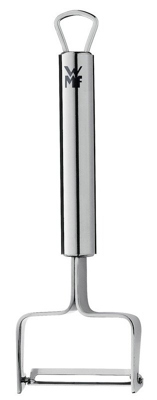 Sparschäler aus Edelstahl, frontal abgebildet mit ergonomischem Griff und scharfer Klinge.