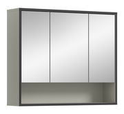 Moderner Spiegelschrank mit drei Türen, seitliche Perspektive