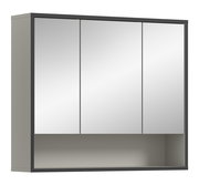 Moderner Spiegelschrank mit drei Türen, seitliche Perspektive