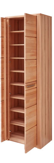 Offener XL-Schuhschrank aus Holz mit mehreren Regalböden, seitliche Perspektive