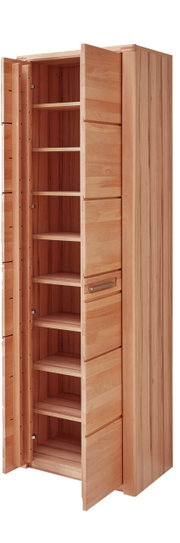 Offener XL-Schuhschrank aus Holz mit mehreren Regalböden, seitliche Perspektive
