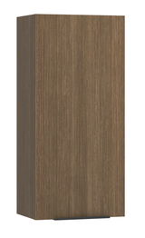 Moderner Hängeschrank mit vertikaler Holzmaserung, seitliche Perspektive