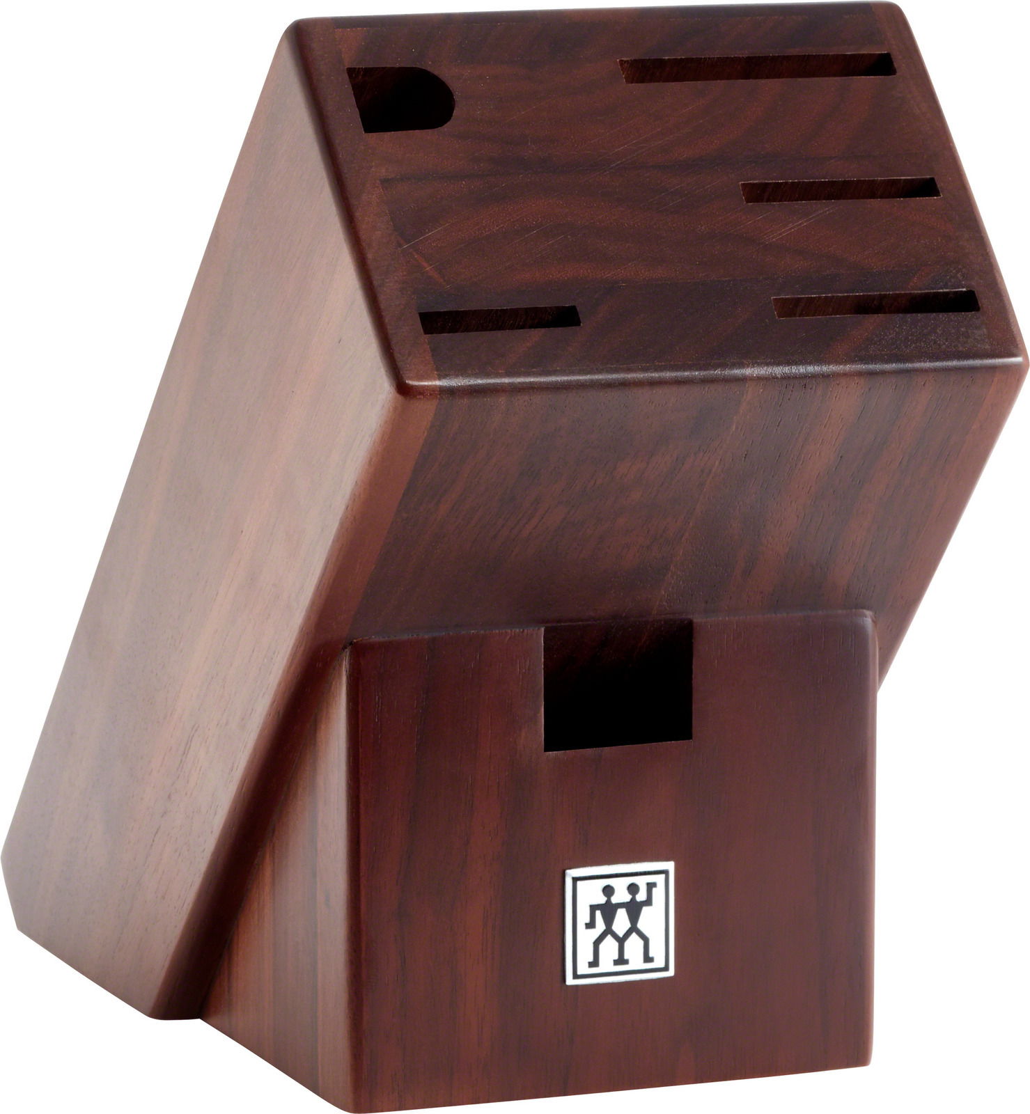 Messerblock aus Holz mit mehreren Schlitzen, seitliche Perspektive