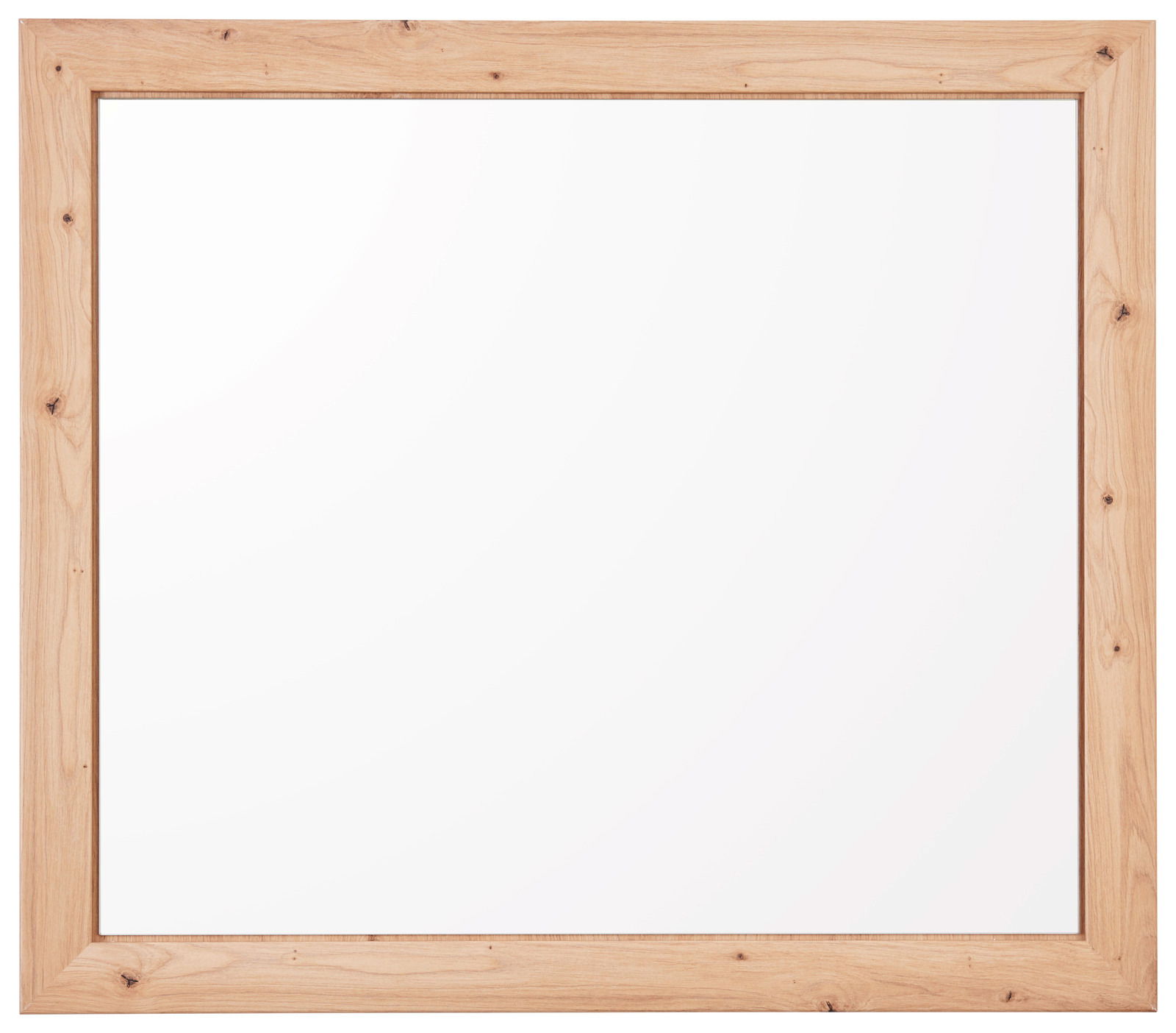 Quadratischer Spiegel mit Holzrahmen, Frontalansicht