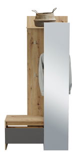 Kompaktgarderobe TORINO mit Holzoptik, Spiegel und Ablagekorb, Frontalansicht