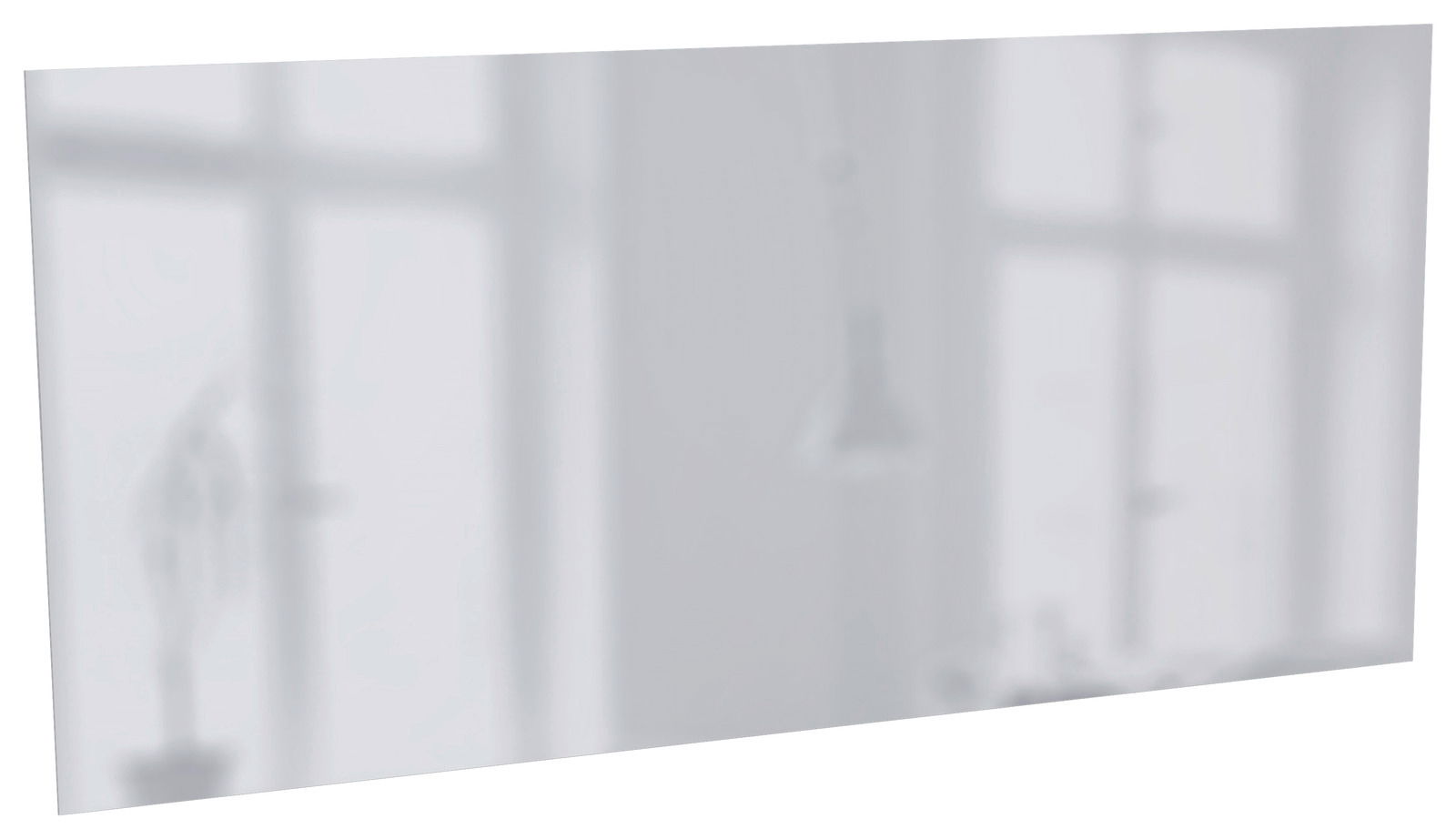 Rechteckiger Spiegel mit leichtem Winkel, der ein modernes Interieur reflektiert.