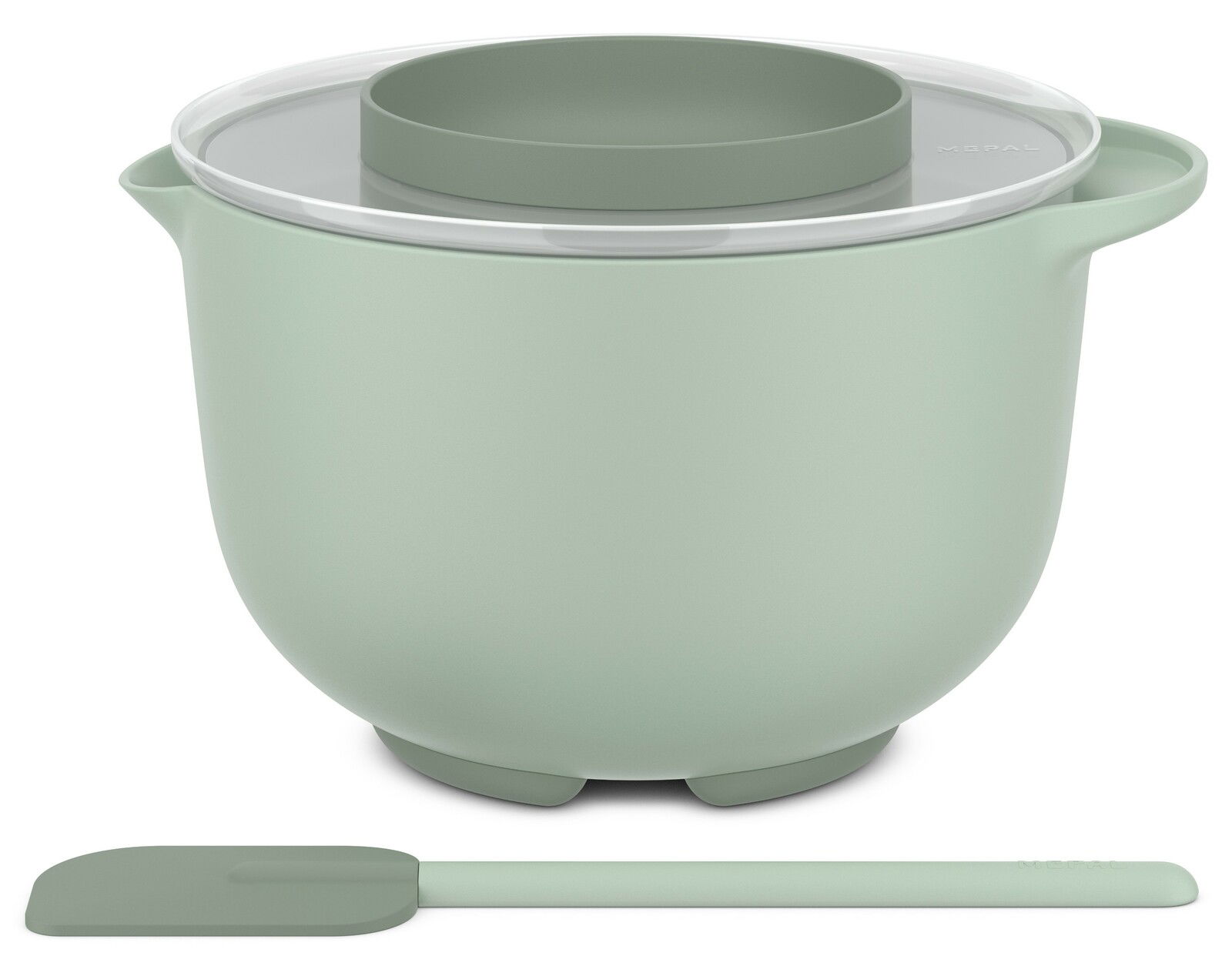 Mepal Starter Back Set 3-tlg. CHEF IT Starter Back Set 3-tlg. in mintgrün, bestehend aus einer großen Rührschüssel mit Deckel und einem Spatel, seitliche Perspektive