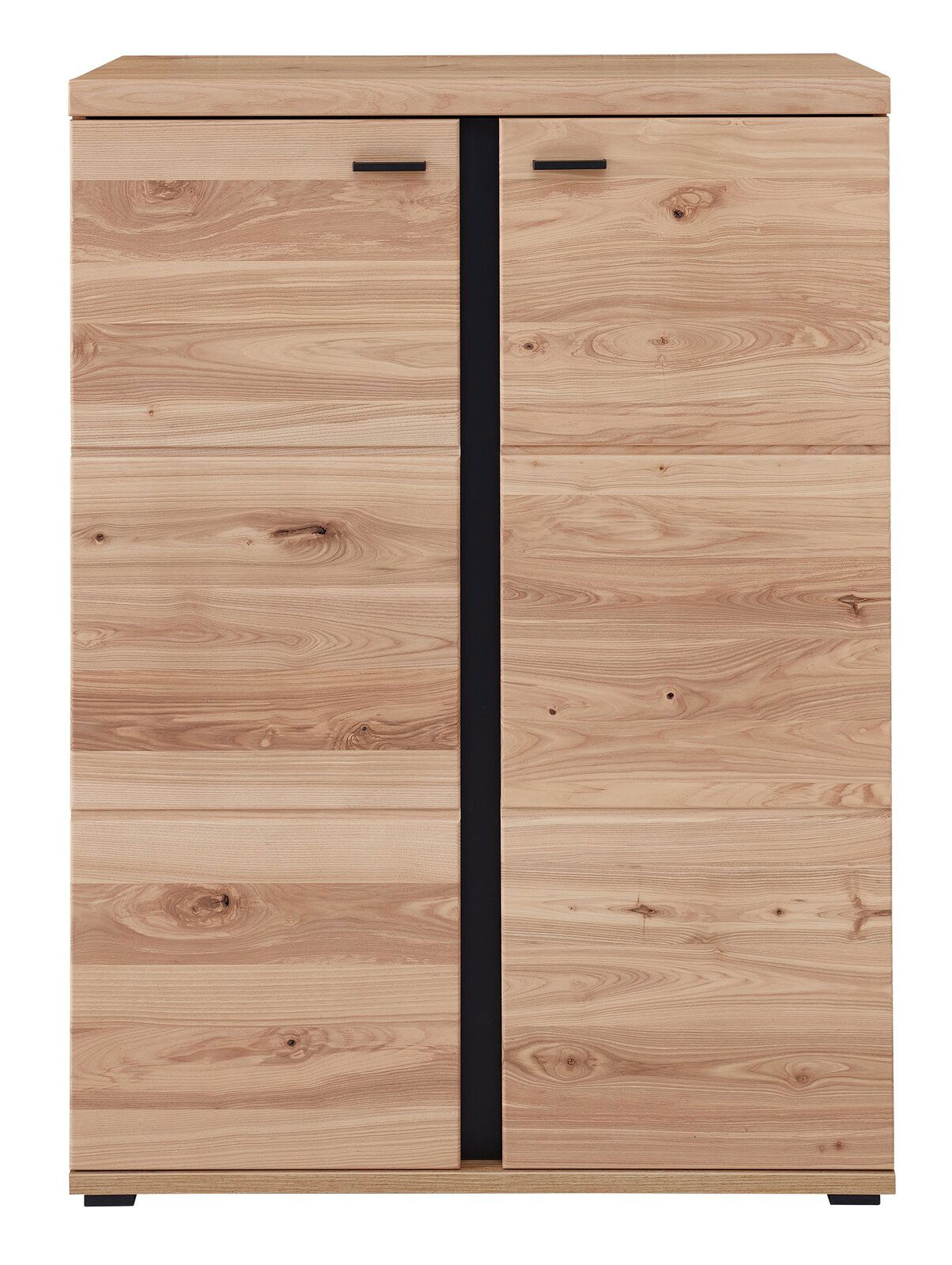 Aktenschrank niedrig aus Holz mit zwei Türen, Frontansicht