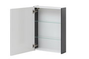 Geöffneter Spiegelschrank mit zwei Glasböden, seitliche Perspektive