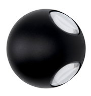 Zwarte, bolvormige LED-buitenwandlamp met twee tegenover elkaar liggende lichtuitgangen, zijaanzicht