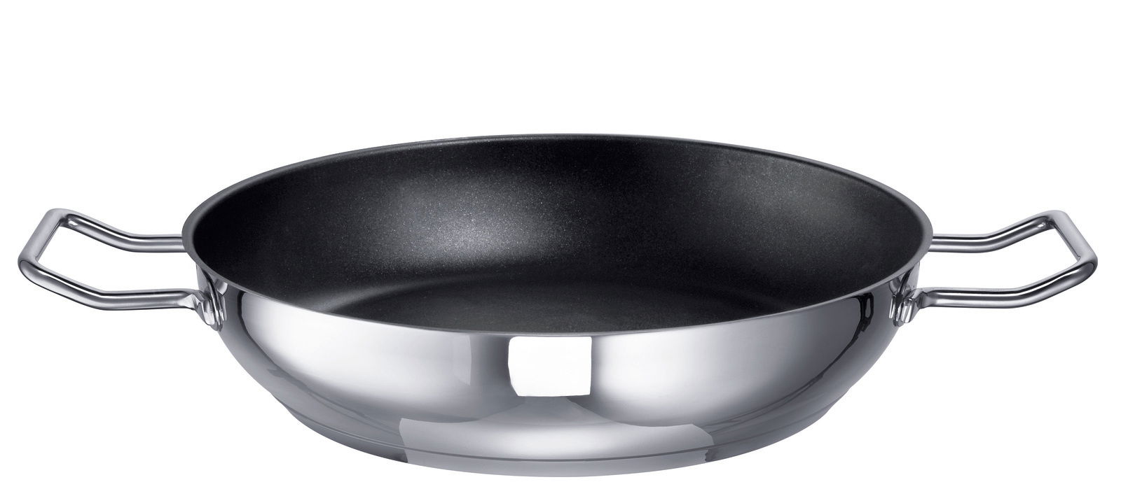 Schmorpfanne Industar 24cm aus Edelstahl mit zwei Griffen, Ansicht von schräg oben