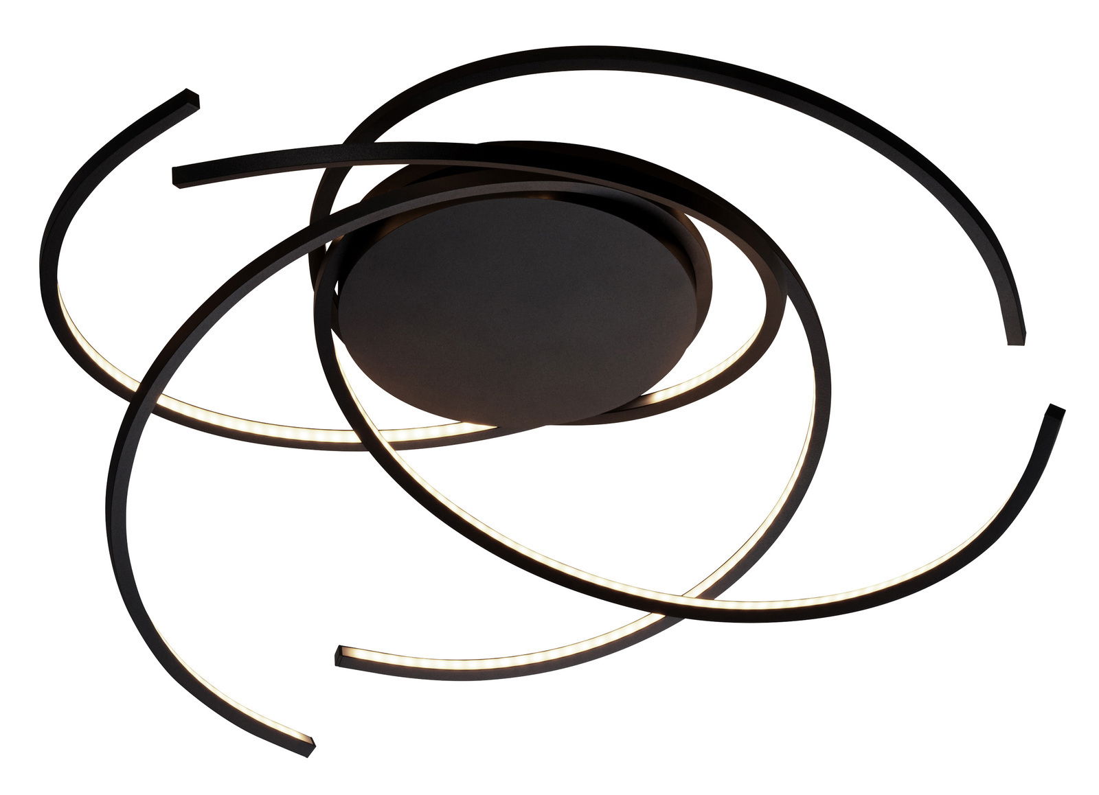 Moderne Deckenleuchte SPACE mit geschwungenen LED-Streifen, seitliche Perspektive