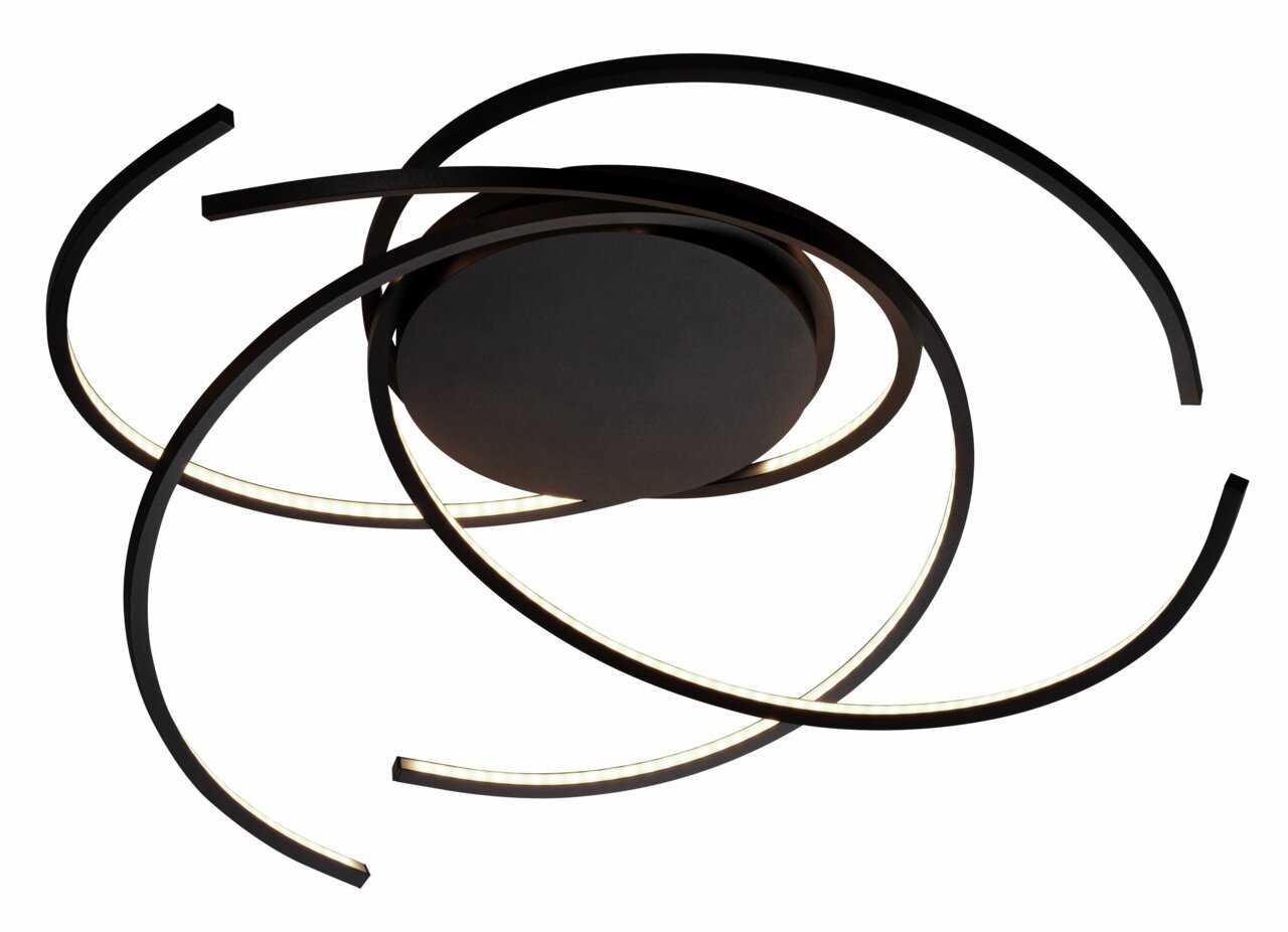 Moderne Deckenleuchte SPACE mit geschwungenen LED-Streifen, seitliche Perspektive