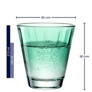 Grünes Trinkglas Twist 220ml, seitliche Ansicht mit Maßangaben