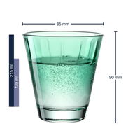 Grünes Trinkglas Twist 220ml, seitliche Ansicht mit Maßangaben