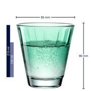 Grünes Trinkglas Twist 220ml, seitliche Ansicht mit Maßangaben