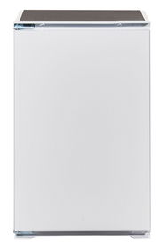 Frontansicht eines weißen Küchenblocks mit glatter Oberfläche.