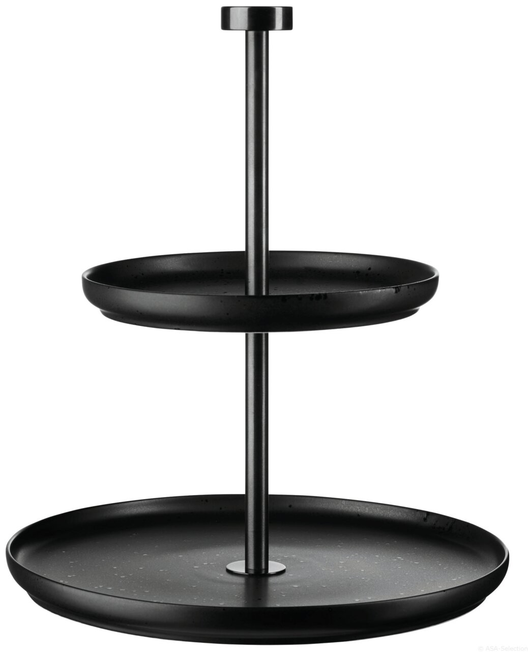 Zweistöckige schwarze Etagere Coppa Kuro aus Metall, seitliche Perspektive