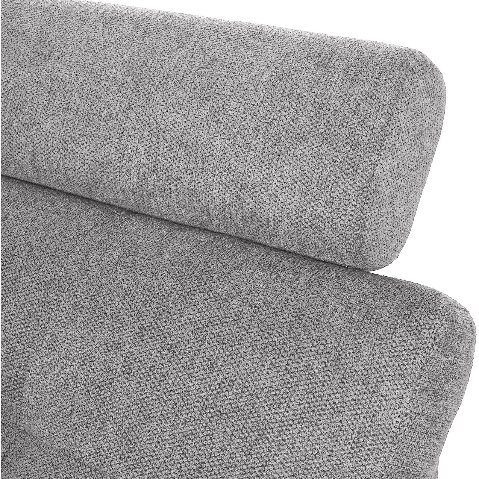 Hom´in Wohnlandschaft MAURIS Graues Polstermaterial einer Rundecke, Nahaufnahme der Rückenlehne aus seitlicher Perspektive.