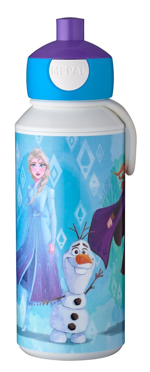 Trinkflasche mit Frozen 2 Motiv, zeigt Charaktere Elsa und Olaf, Vorderansicht