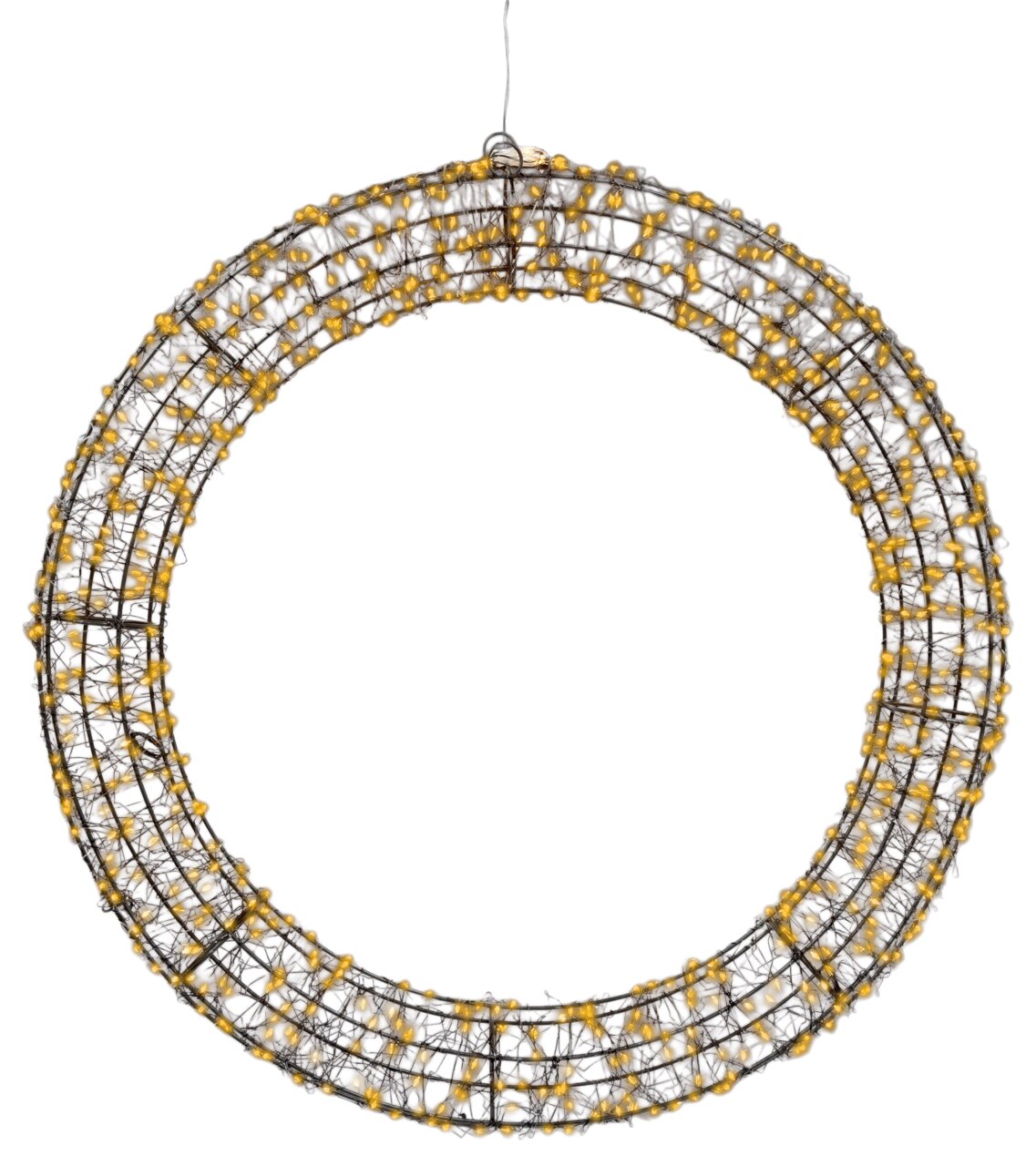 Lumineo Micro LED-Kranz X-MAS Ø58cm Kranz aus schwarzem Draht mit warmweißen Micro-LEDs, frontal betrachtet.