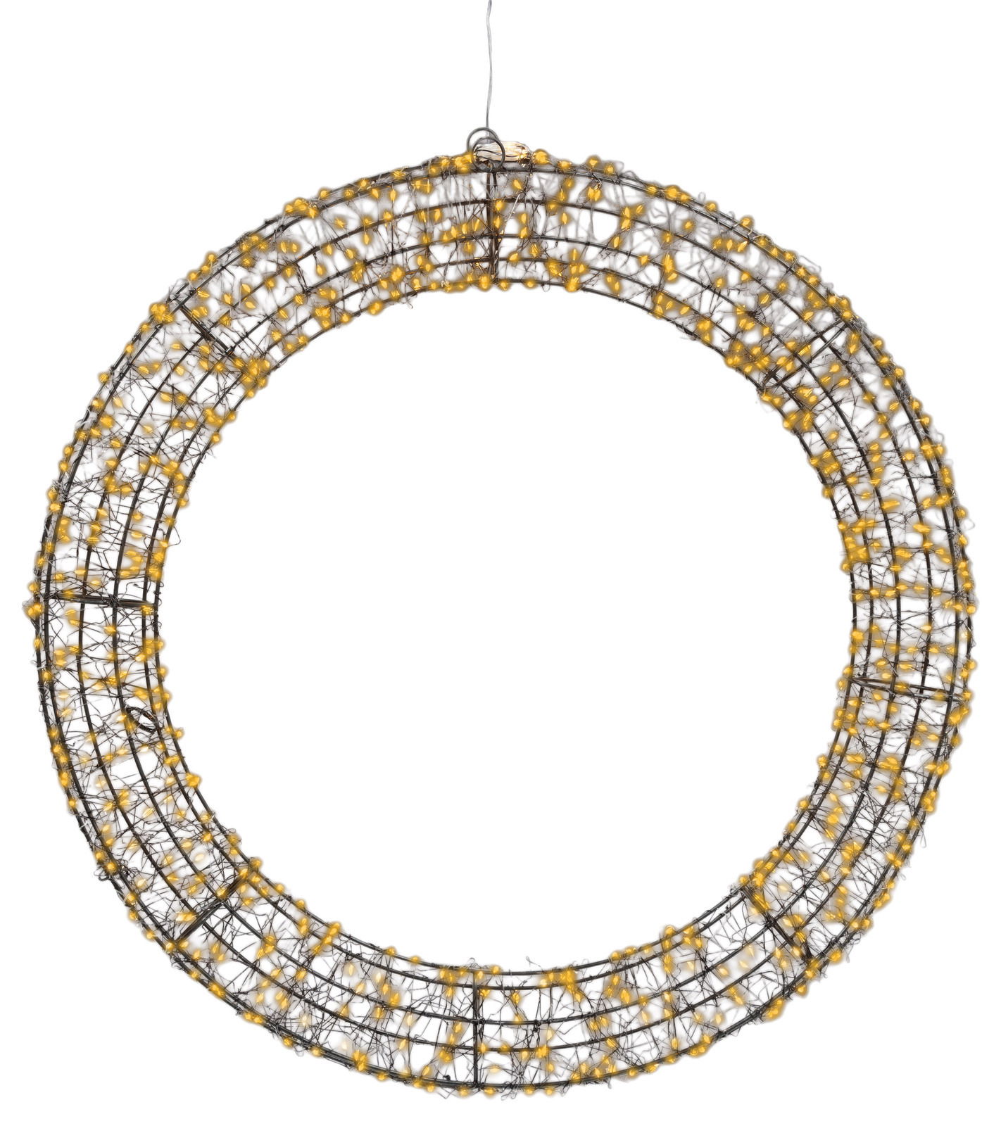 Lumineo Micro LED-Kranz X-MAS Ø58cm Kranz aus schwarzem Draht mit warmweißen Micro-LEDs, frontal betrachtet.
