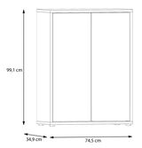 Schuhschrank niedrig mit zwei Türen, Frontansicht, Maße: 99,1 cm hoch, 74,5 cm breit, 34,9 cm tief