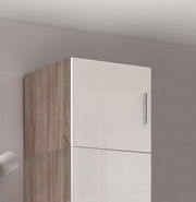 Oberschrank mit Holz- und Hochglanzoberfläche, seitliche Perspektive