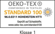 OEKO-TEX Standard 100 Zertifikat, Klasse 1, geprüft auf Schadstoffe, frontal betrachtet
