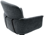 Rückansicht eines grauen Sessels mit schwarzem Metallrahmen, Modell UVITA.