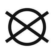 Symbol für nicht chemisch reinigen, schwarze Linien auf weißem Hintergrund, Frontalansicht.