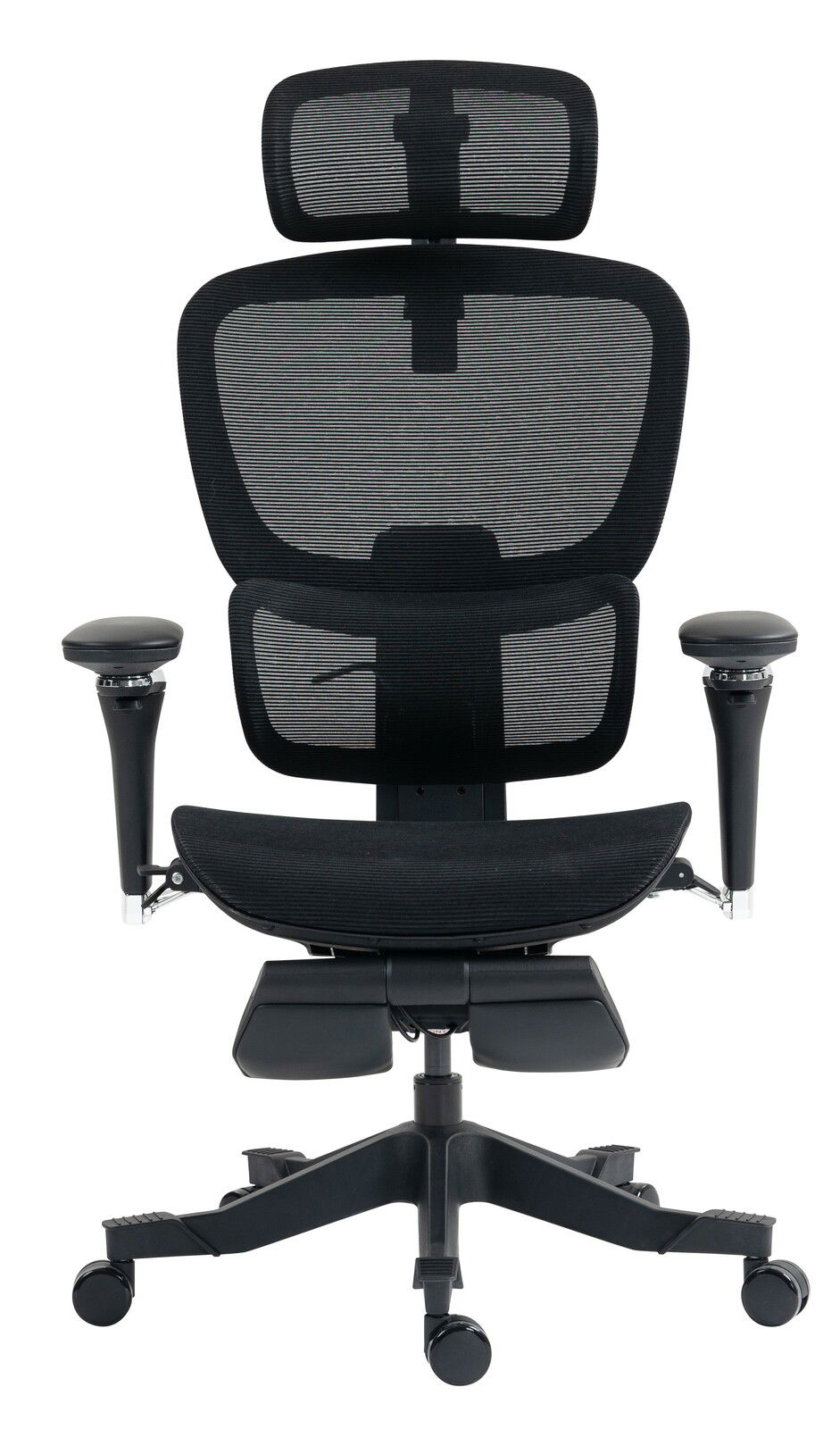 Ergonomischer Drehstuhl mit Netzrückenlehne und verstellbaren Armlehnen, Vorderansicht