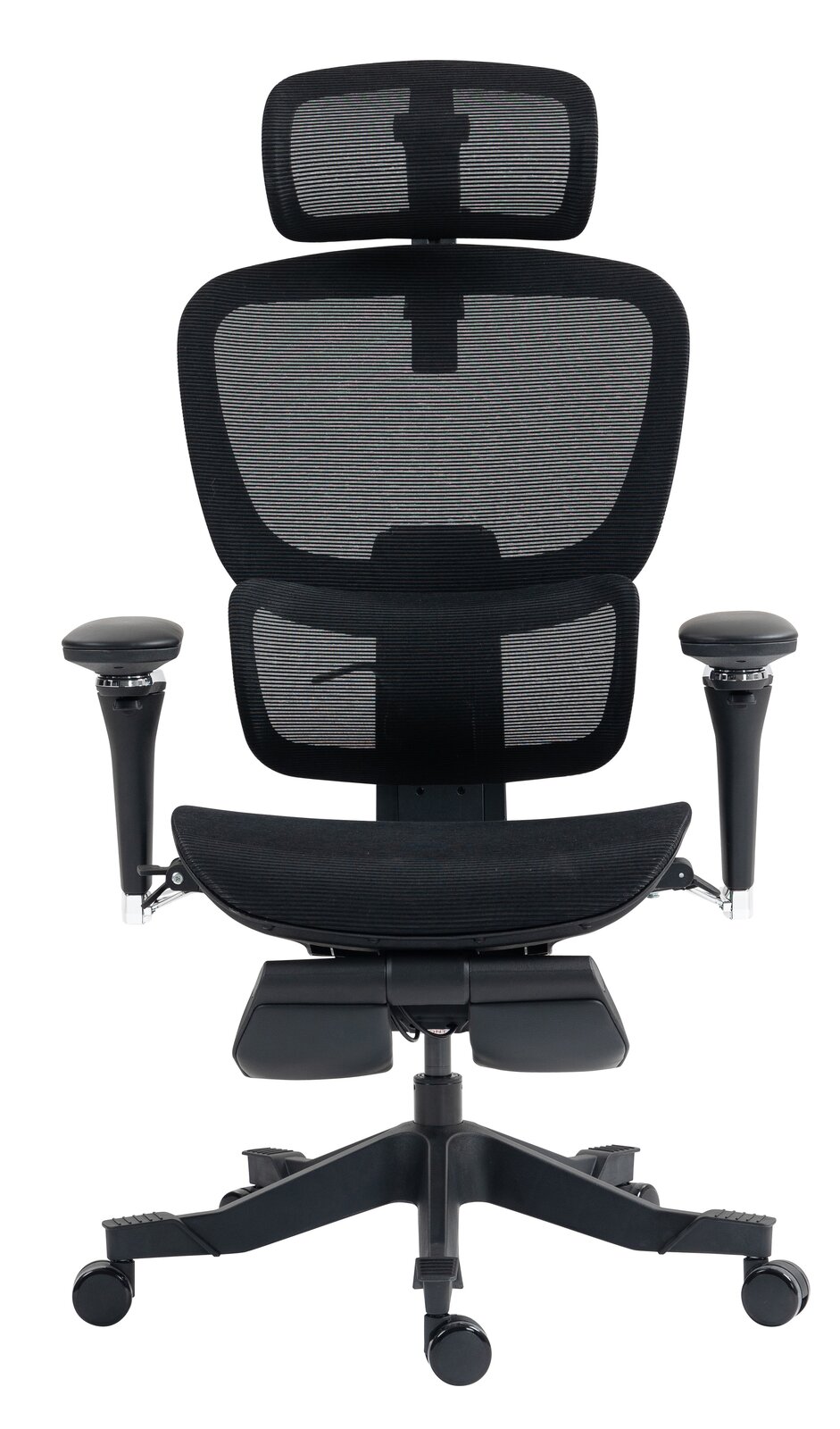 Ergonomischer Drehstuhl mit Netzrückenlehne und verstellbaren Armlehnen, Vorderansicht