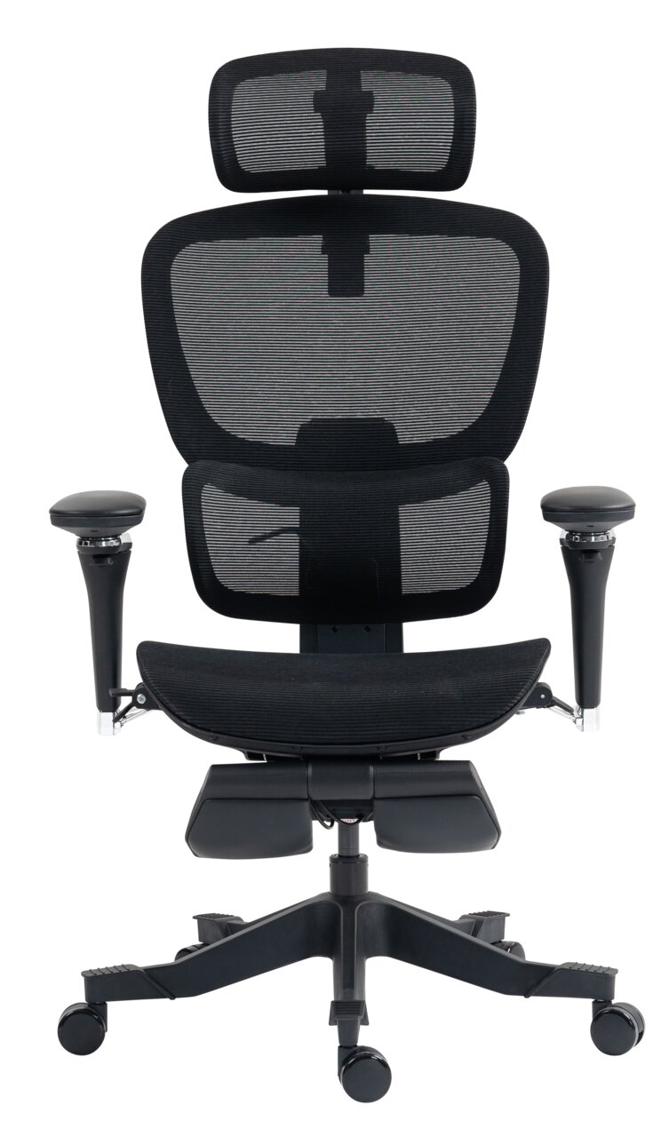 Ergonomischer Drehstuhl mit Netzrückenlehne und verstellbaren Armlehnen, Vorderansicht