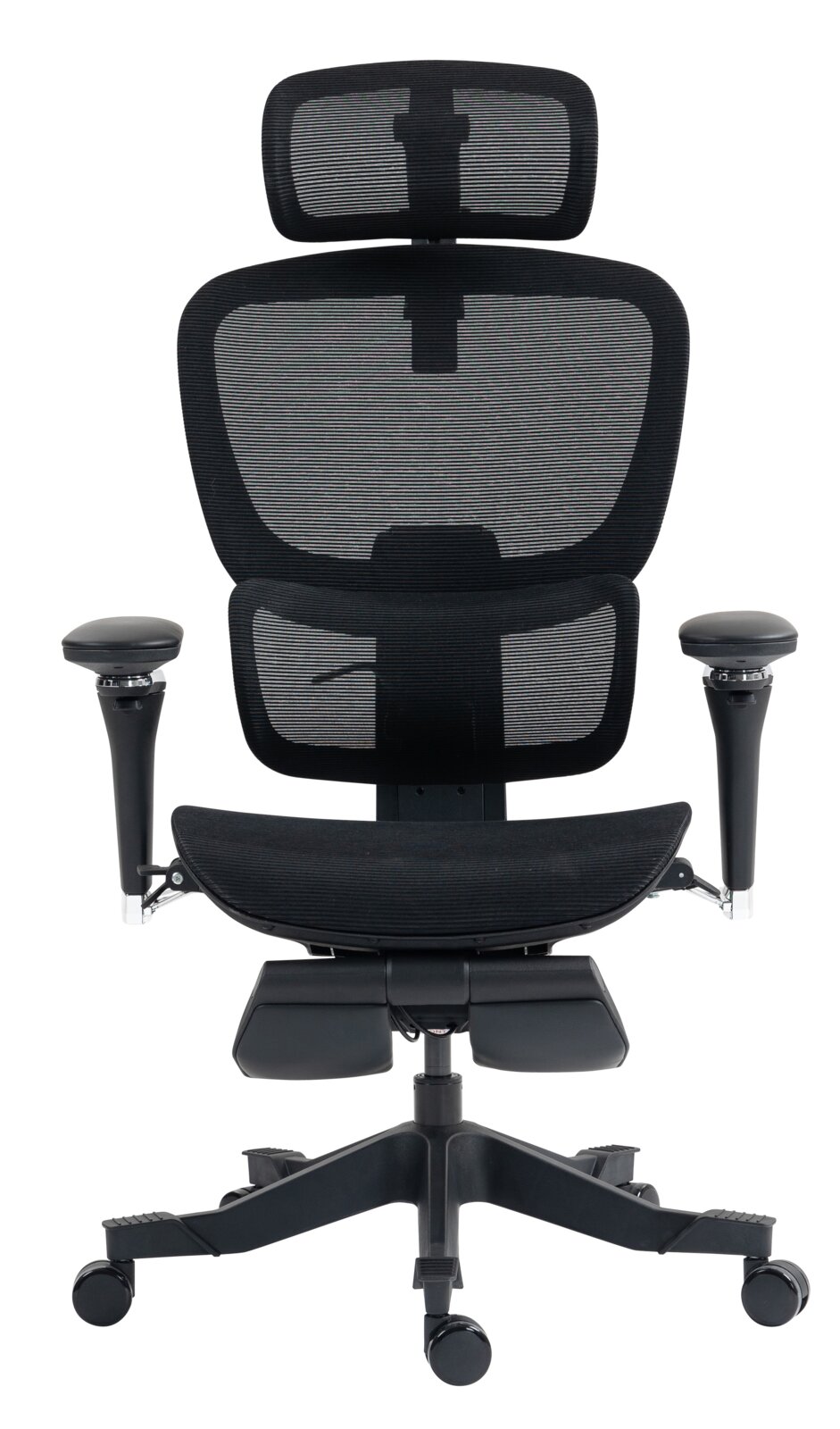 Ergonomischer Drehstuhl mit Netzrückenlehne und verstellbaren Armlehnen, Vorderansicht