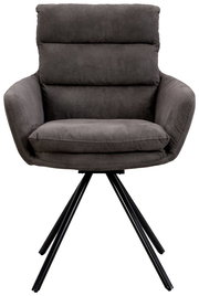 Grauer Armlehnstuhl mit schwarzem Metallgestell, Frontalansicht