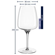 Roodwijnglas 500 ml CESTI, zijaanzicht met afmetingen