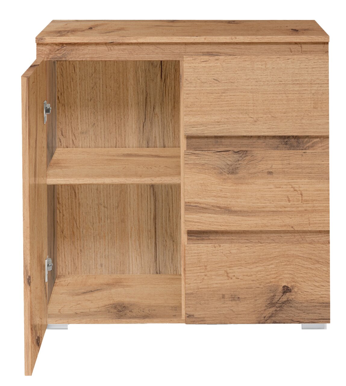 Kommode aus Holz mit geöffneter Tür, Frontansicht
